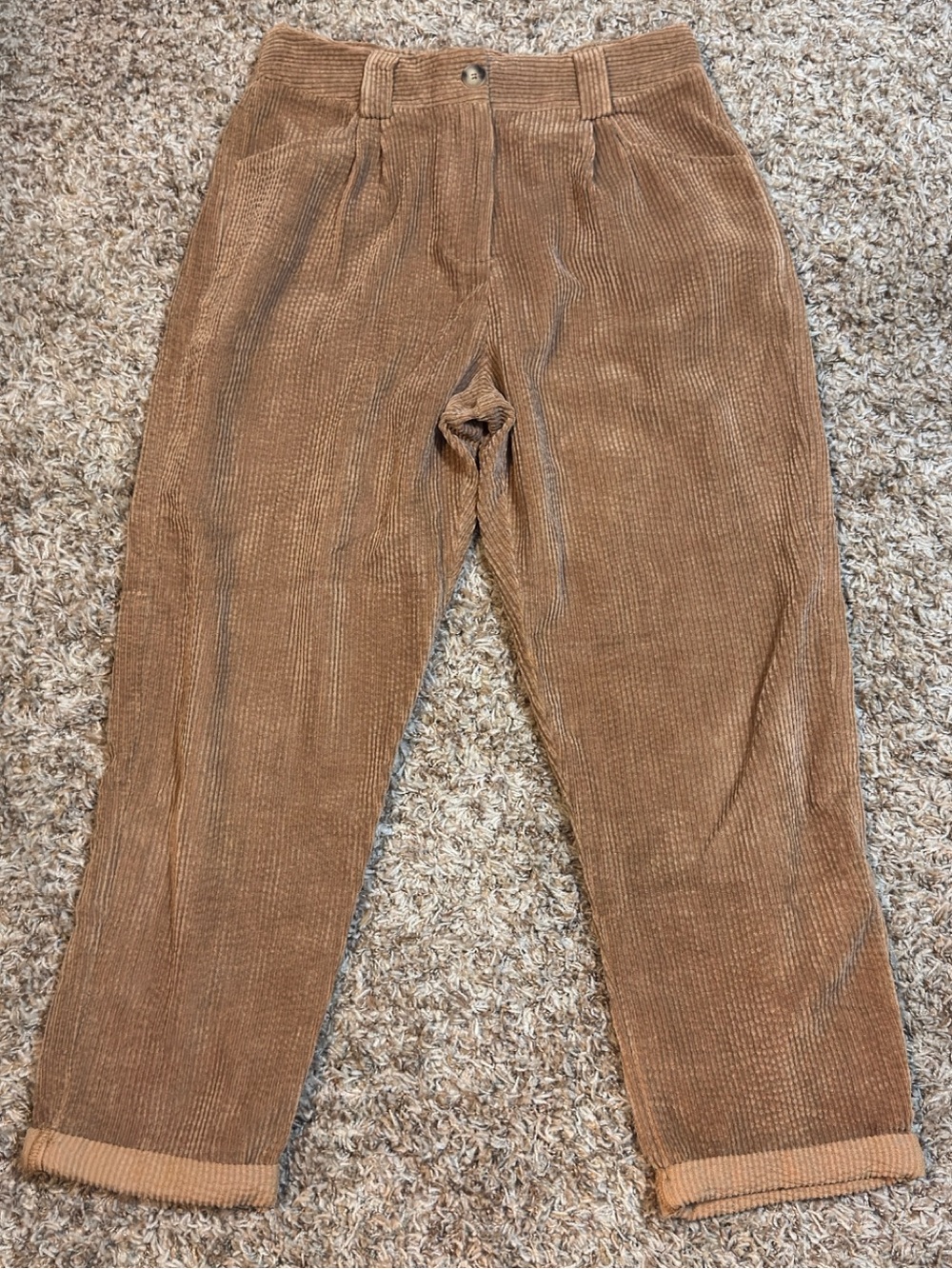 Aaron & Amber Tan Corduroy Barrel Leg High Waist Cuffed Pants Baggy Womens L